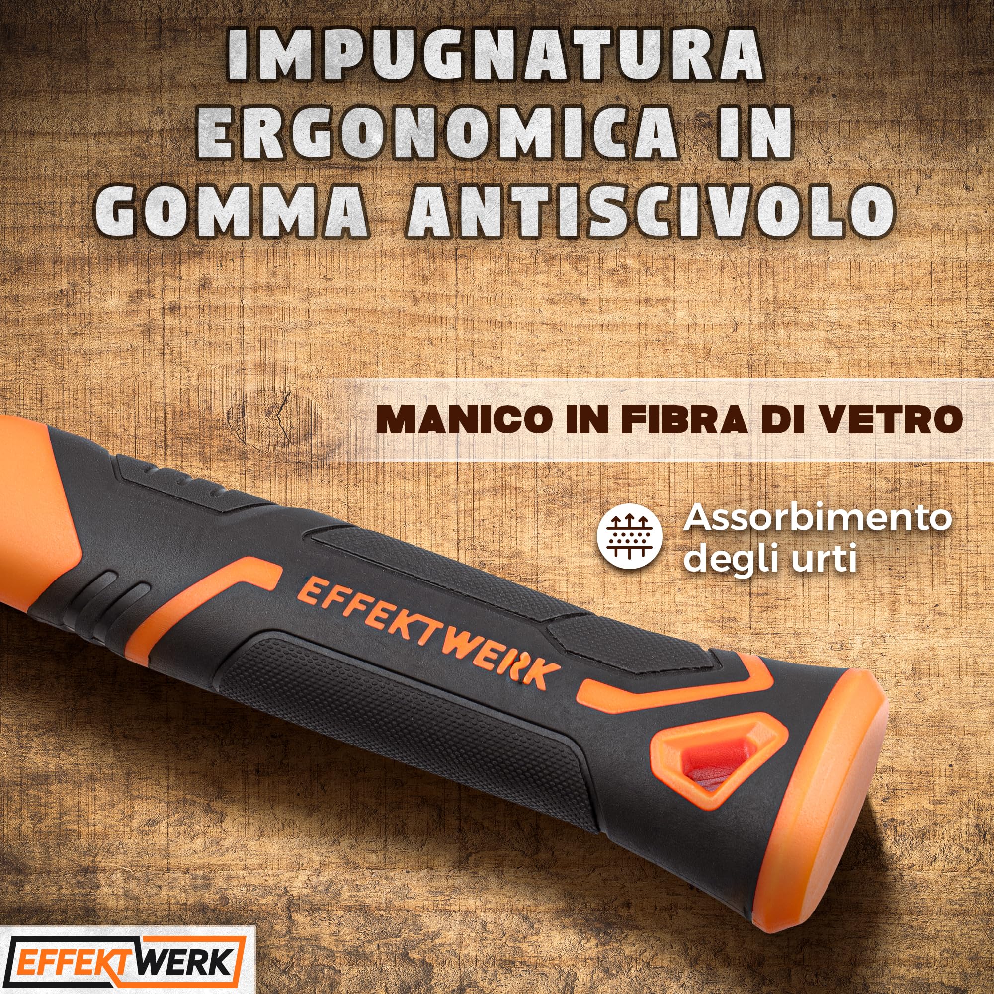 Martello a manico lungo - 2 kg / 4,4 lb - Martello a manico lungo piccolo con manico in fibra di vetro da 24 cm e testa in acciaio forgiato per lavori di demolizione