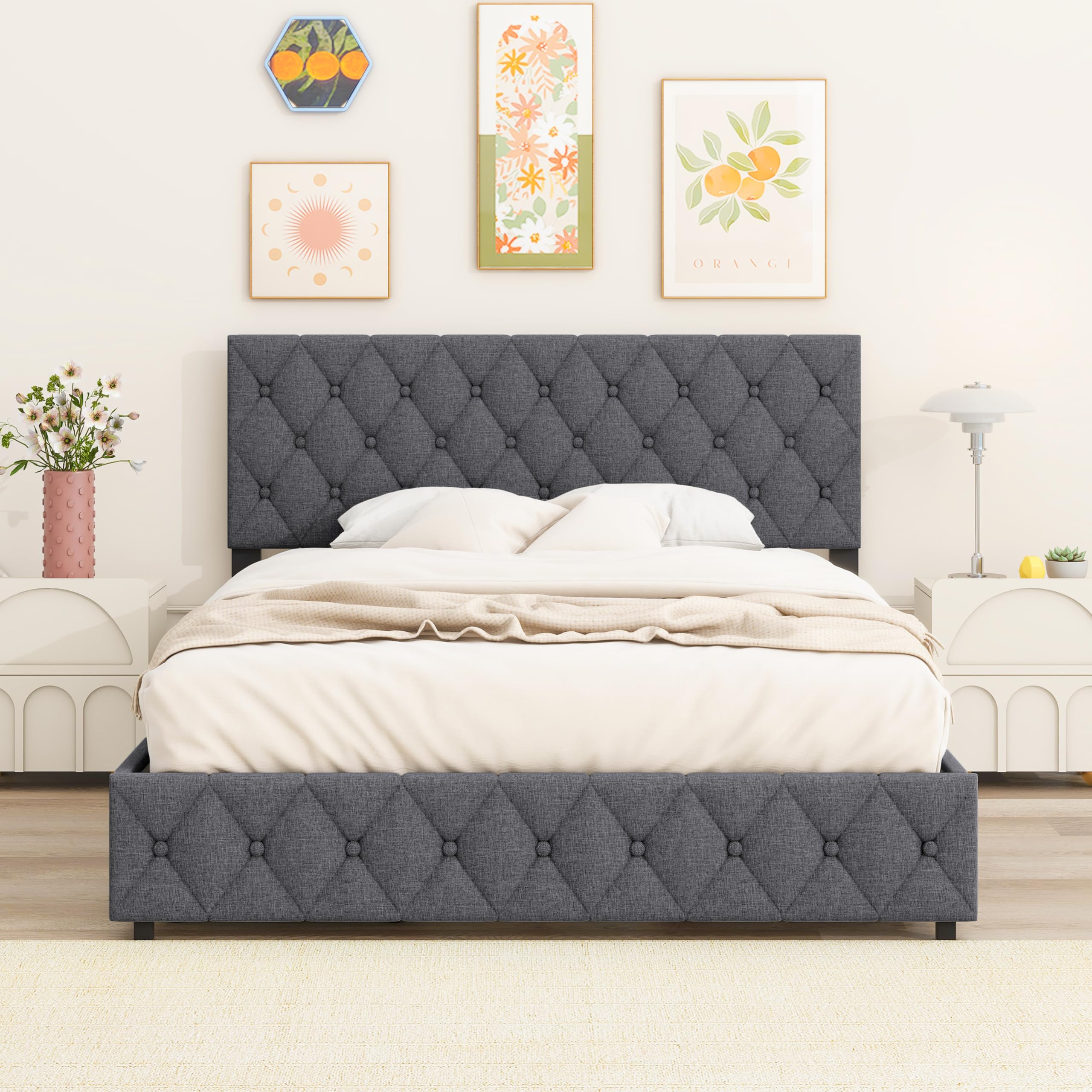 李さま専用 Amazon.com: Resenkos Queen Size Platform Bed Frame, Linen