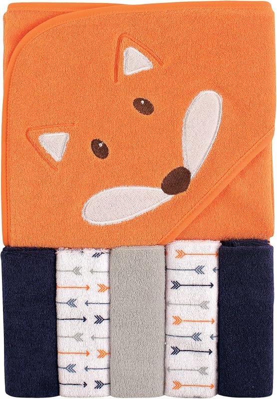 Unisex Baby Hooded Towel with Five Washcloths, Boy Fox, One Size