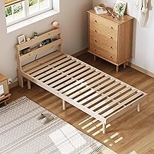 WLIVE Bed Frame, Single, Mountable Hall, 3 Levels of Height Adjustment, Shelf Included, 2 Outlet Outlets, Single Bed, Griddle, Living Alone, Brown, Wood Grain, Compact, Assembly Type, Natural Slate