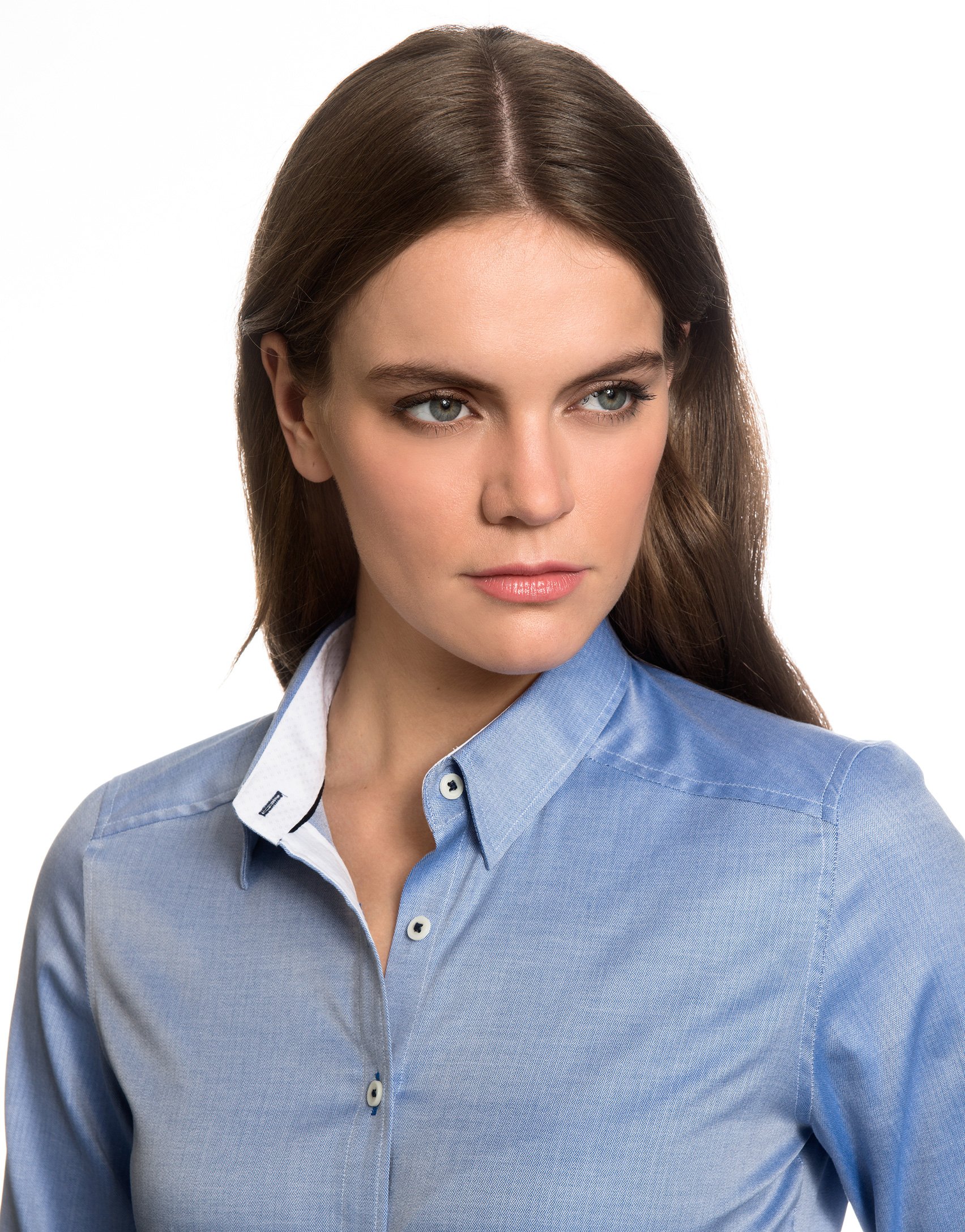 Damen Bluse 100% Baumwolle mit Kontrasteinlage Casual-fit - Normale Passform Langarm Hemdbluse elegant festlich Kent-Kragen auch für Business und unter Pullover