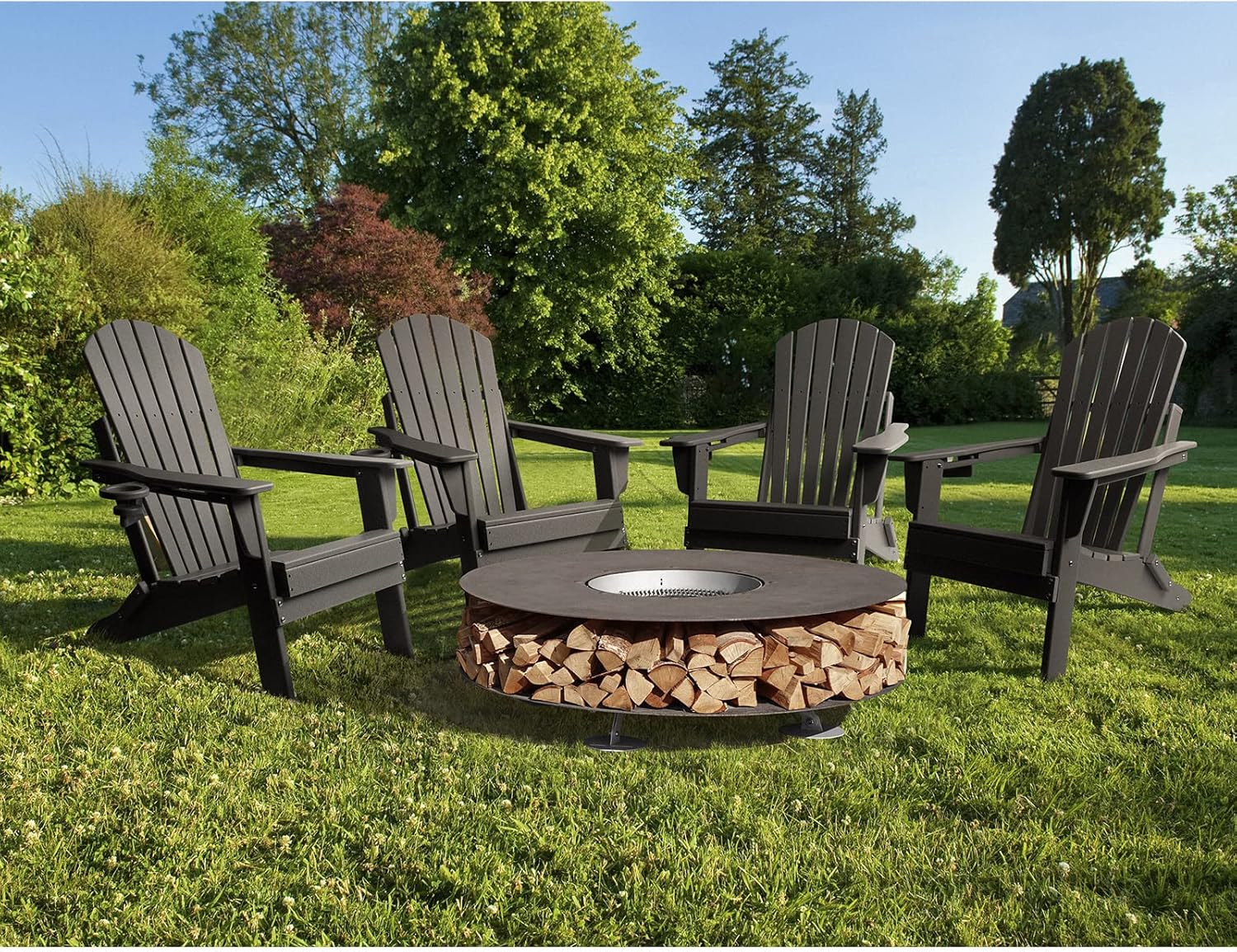 FUNBERRY Folding Adirondack Chair Set of 4, Fire Pit Chairs, Plastic Adirondack Chairs Weather Resistant with Cup Holder, Composite Adirondack Chairs, Black : Patio, Lawn & Garden