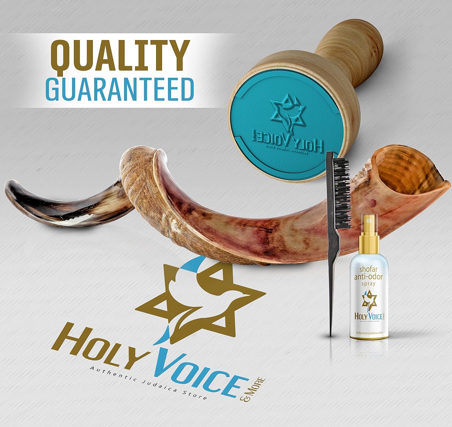 Full Polished Handcrafted Kosher Kudu Yemeni Shofar from Israel – Musical Horn, Cleaning Brush, Anti Odor Spray, & Shofar Bag – Decorative, Functional Gifts for Women & Men by Holy Voice. (36"-39")