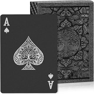 Waterproof Playing Cards, Black Plastic Playing Cards, Deck of Poker Cards | Life Tree Theme, PET,Flexible, Standard Playing Cards for Family Game Night,Magic Tricks,Pool Beach Camping Travel Card Games