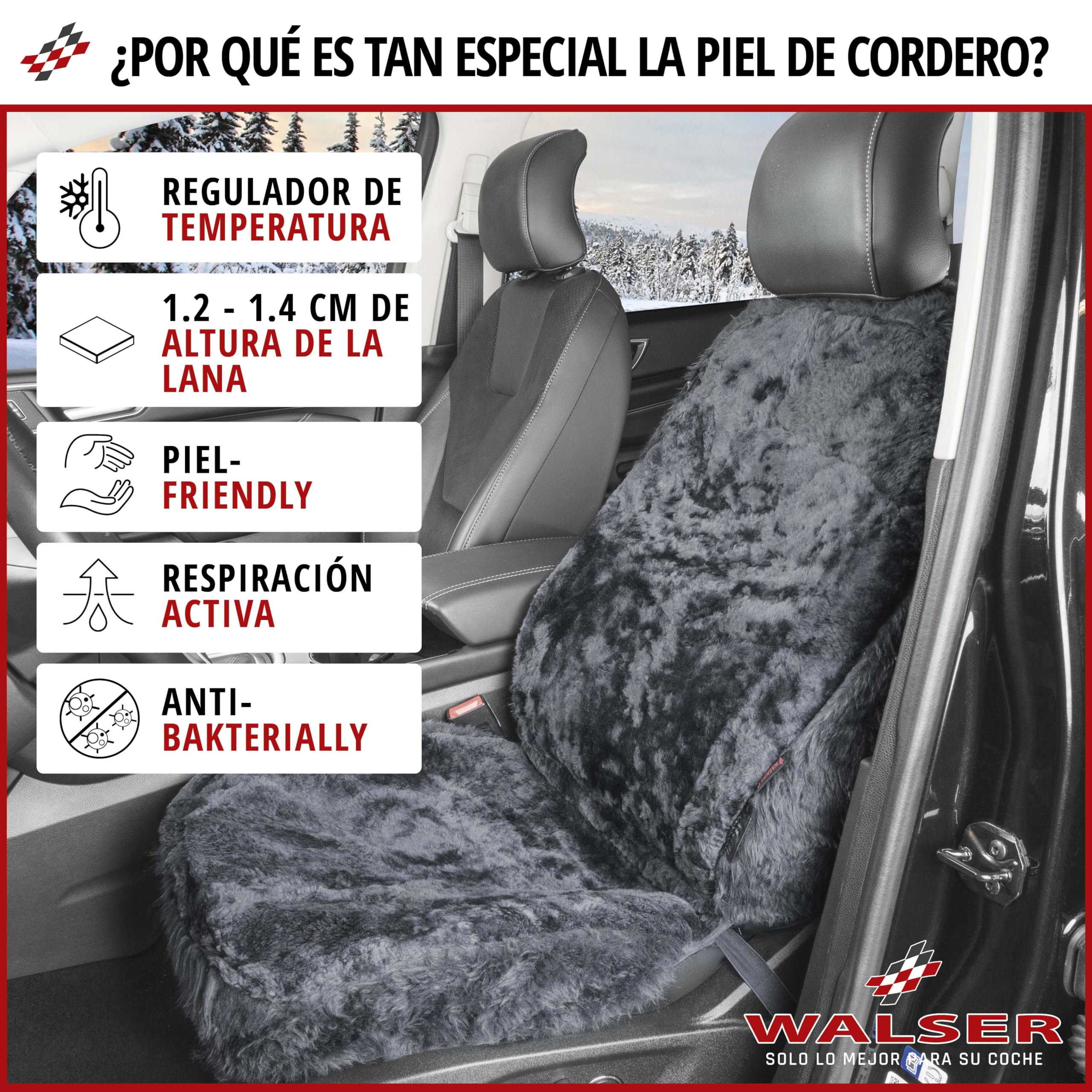 Walser Funda de Asiento de Piel de Cordero para Coche Trish, Premio Muy Bueno* Funda de Asiento de Piel de Cordero para Coche, 1 Pieza Antracita
