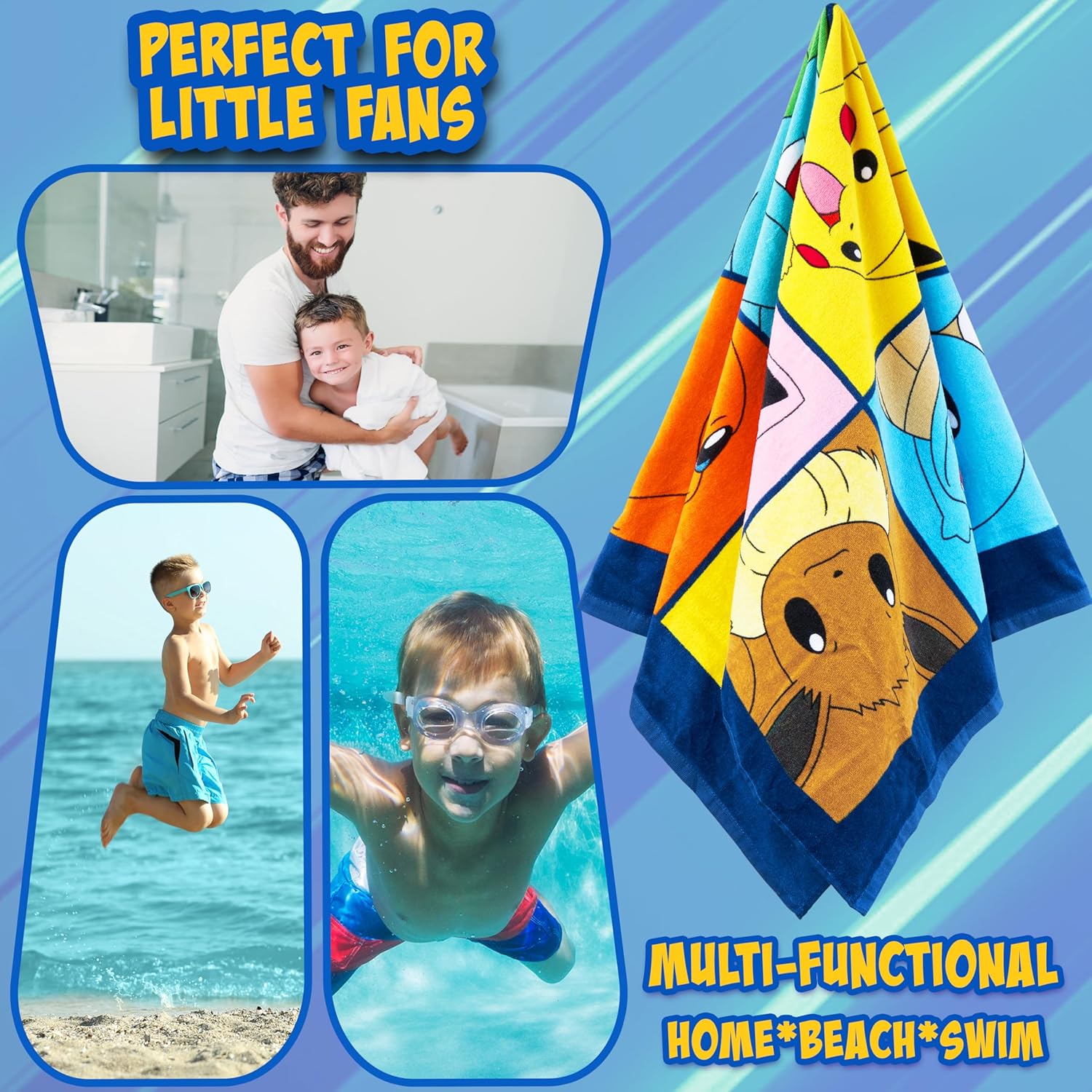 Pokemon Beach Towel for Kids Pikachu Gengar Cotton Quick Dry Bath Towel for Travel Swimming Shower Beach Pool Anime Gifts for Kids 28 x 55 Inch Holiday Essentials