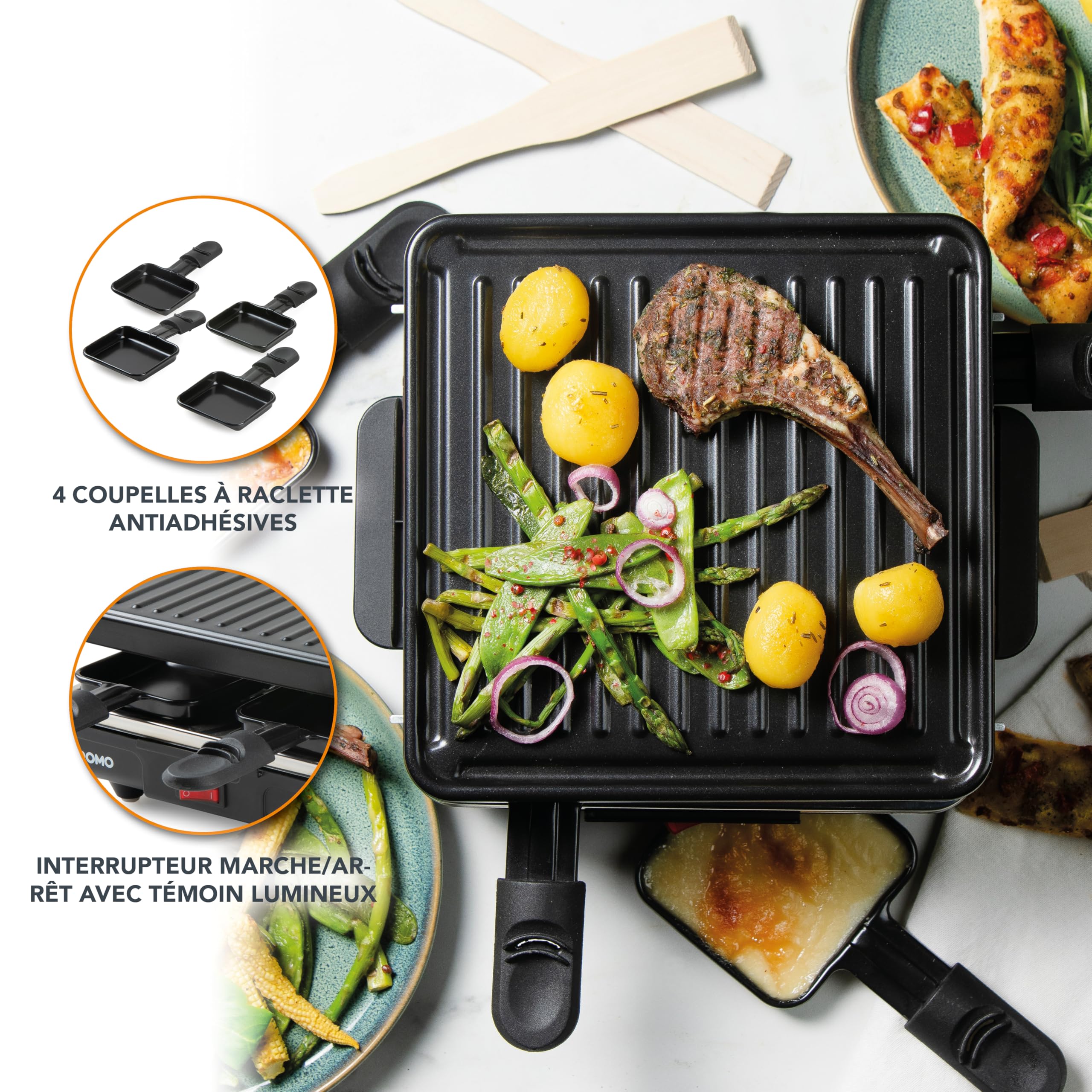 DOMO DO9147G Raclette-grill 'Just us' - Raclette Grill mit Abnehmbare Grillplatte - 4 P - 600 W