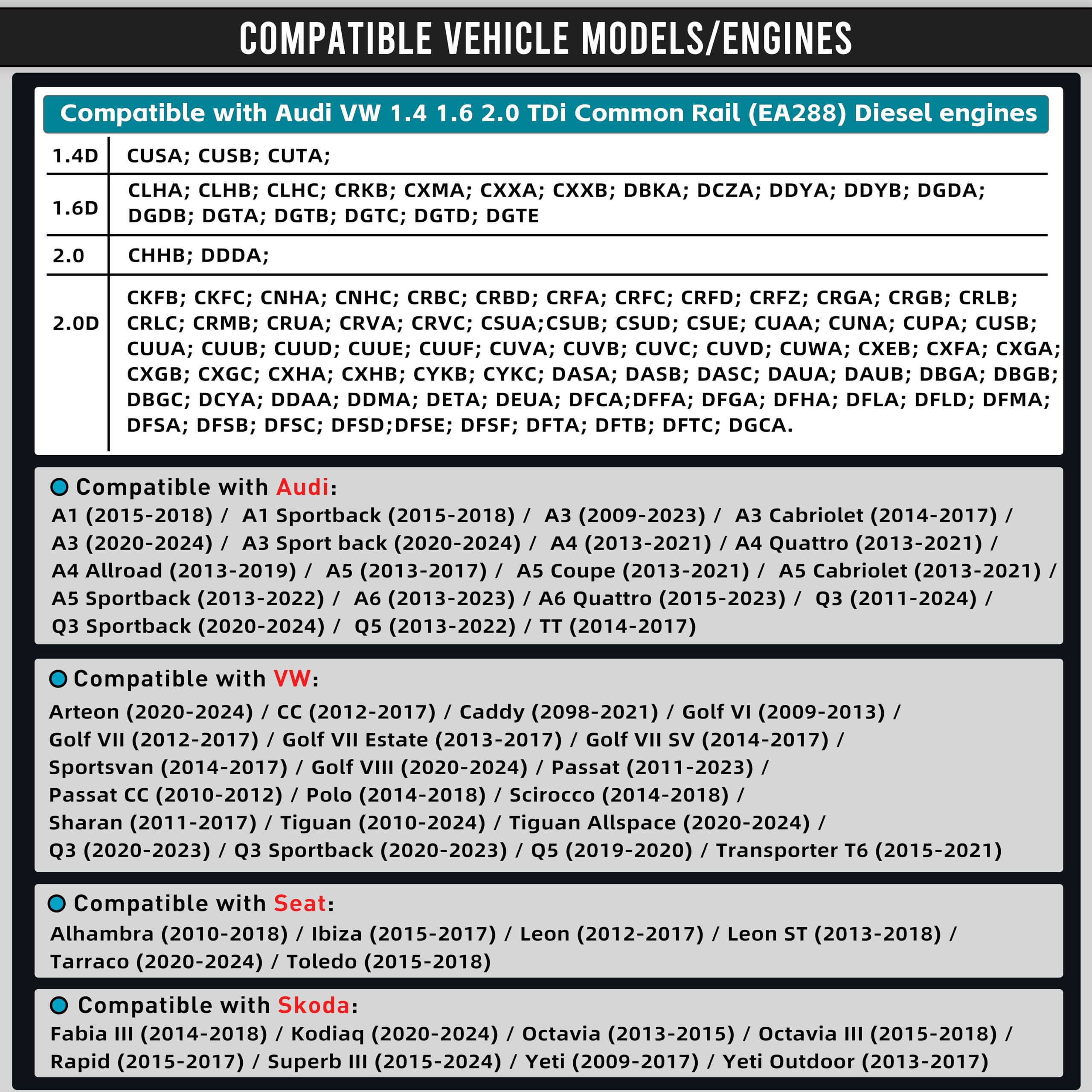 Kit di attrezzi per cinghia di distribuzione dell'albero a camme - Compatibile con VW Audi Tiguan SEAT Skoda 1.4 1.6 2.0 TDI EA288 Diesel, sostituisce T10264 T10265 T10490 T10492 T10051 T10060A 3359