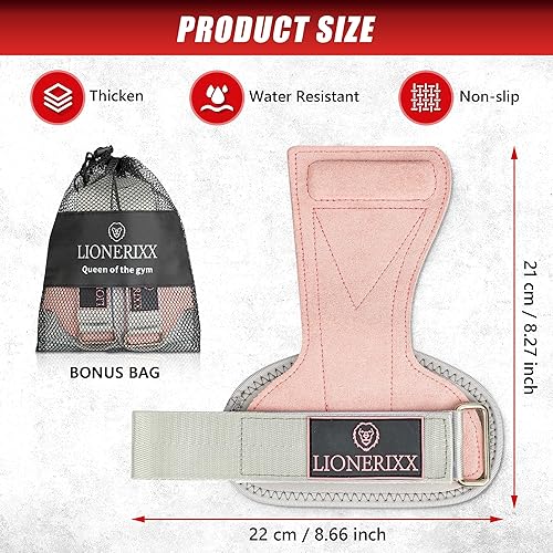 Miniatura 2 de Correas de muñeca rosas para levantamiento de pesas para mujeres, agarres de entrenamiento de cuero de doble capa para peso muerto y levantamiento