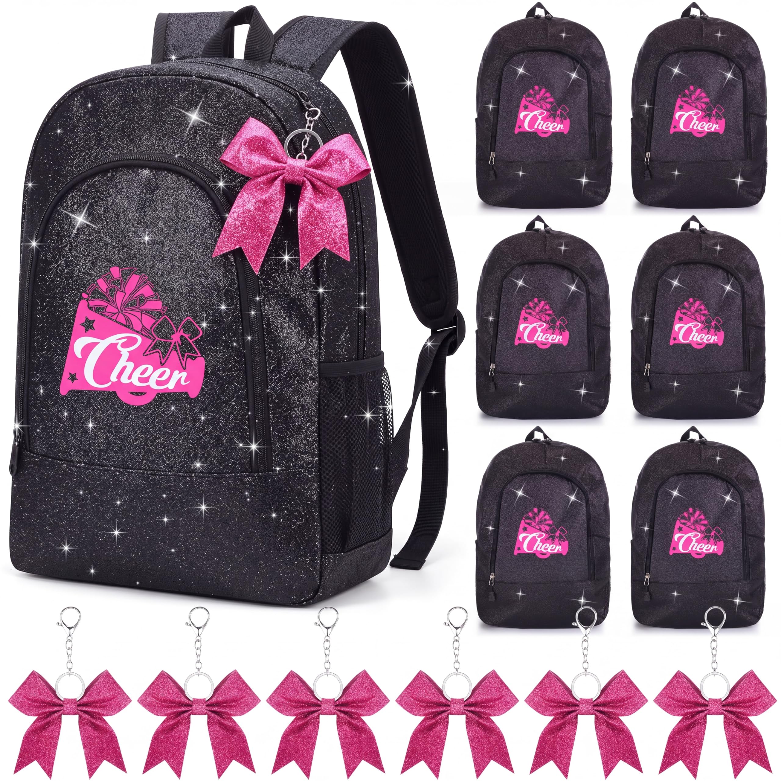 View 1 of "ONE MISSING" Patelai 6 Pack Cheer Backpack with Bow Keychain