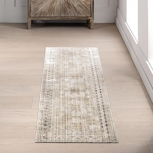 nuLOOM Aine - Alfombra de pasillo con borde lavable a máquina, para interiores y exteriores, 2 x 8 pies, color beige