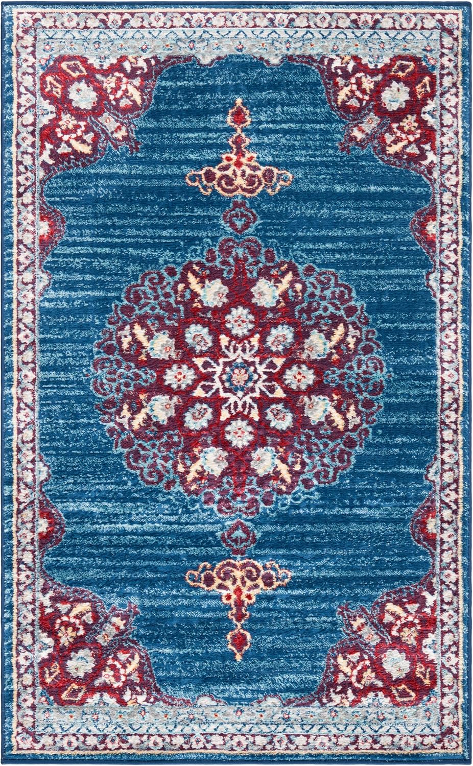 SAFAVIEH Brentwood Collection Accent Rug - 3' x 5', Navy & Burgundy, Medallion Distressed Design, Non-Shedding & Easy Care, Ideal for High Traffic Areas in Entryway, Living Room, Bedroom (BNT867P)