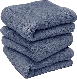 hiorie(ヒオリエ) ホテルスタイルタオル ミニバスタオル 小さめ 日本製 ふかふかボリューム 吸水 綿100% 無地 泉州タオル 選べる18色 3枚セット (シャドウブルー)