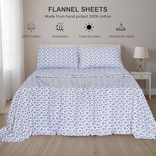 Miniatura 3 de RUVANTI - Sábanas de franela tamaño matrimonial, 100% algodón cepillado, bolsillos prof. de 16 pulg (se adapta hasta 18 pulg), transpirables,