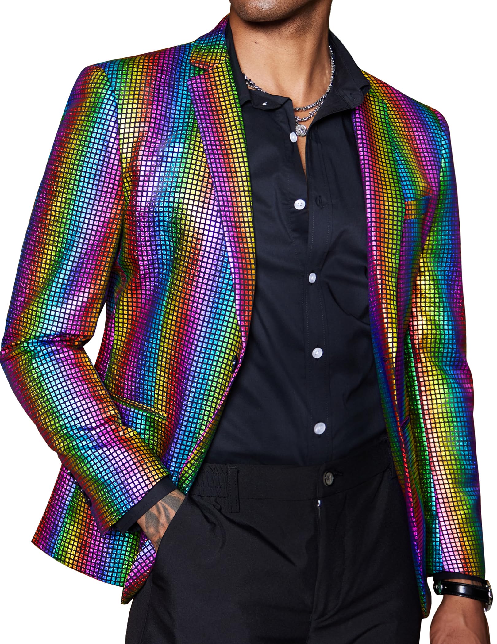 COOFANDY Mens Metallic Jacket Regular Fit Blazer Casual 70s Disco Party Sport Coat