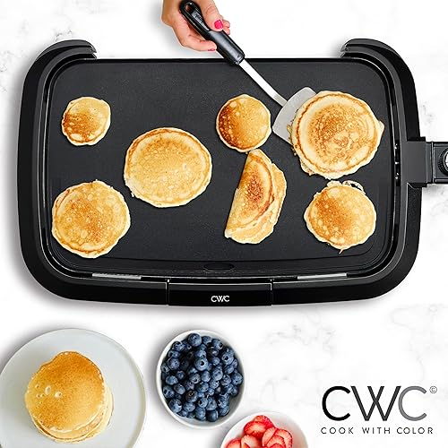 Miniatura 3 de COOK WITH COLOR Plancha eléctrica de 1200 W, superficie antiadherente para panqueques, hamburguesas, huevos y más, control de temperatura extraíble,