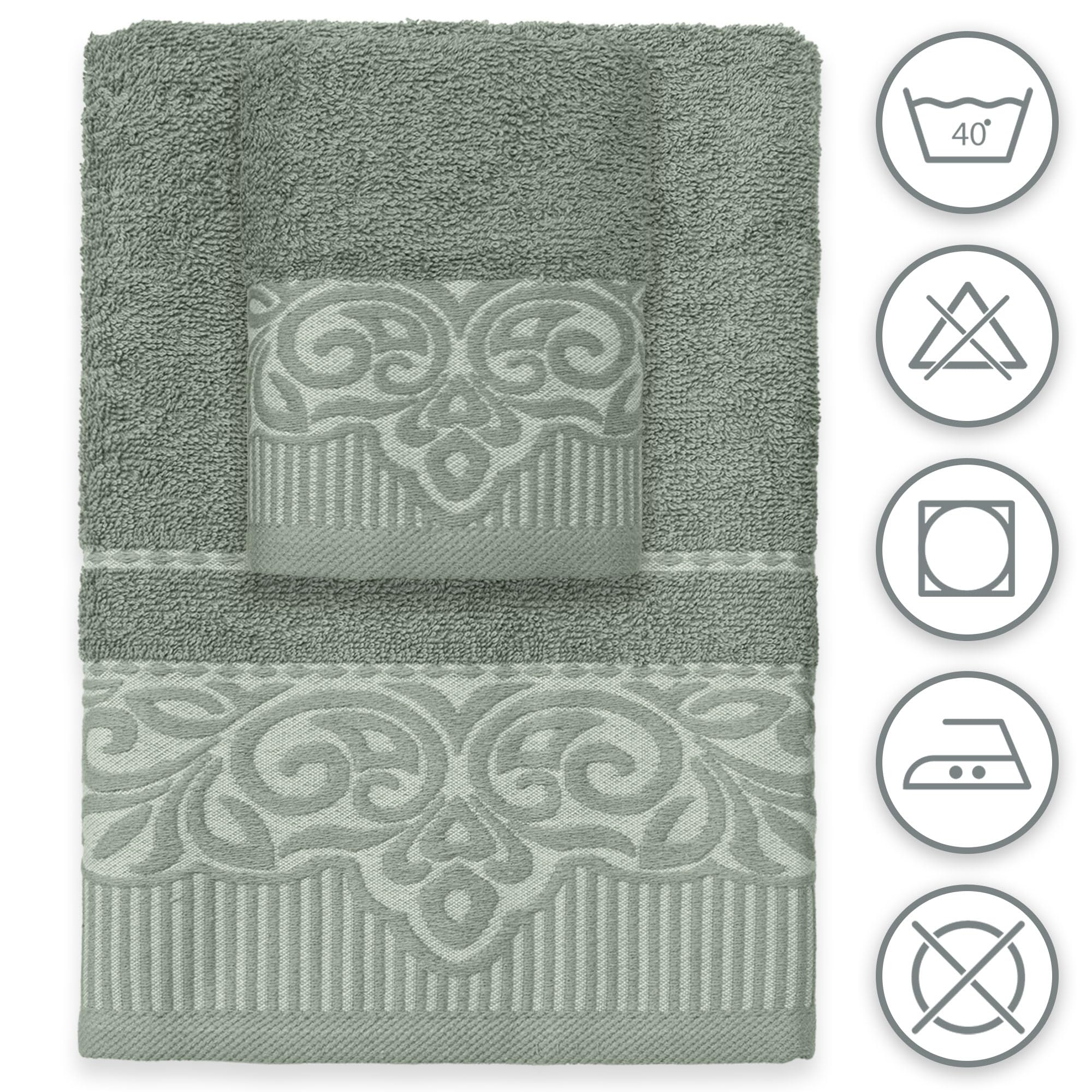 Asciugamani Bagno Viso e Bidet in Puro Cotone Set 12pz 6+6 Ricamati in Morbida Spugna 400 gr Viso 55x100 cm e ospite 40x60 cm