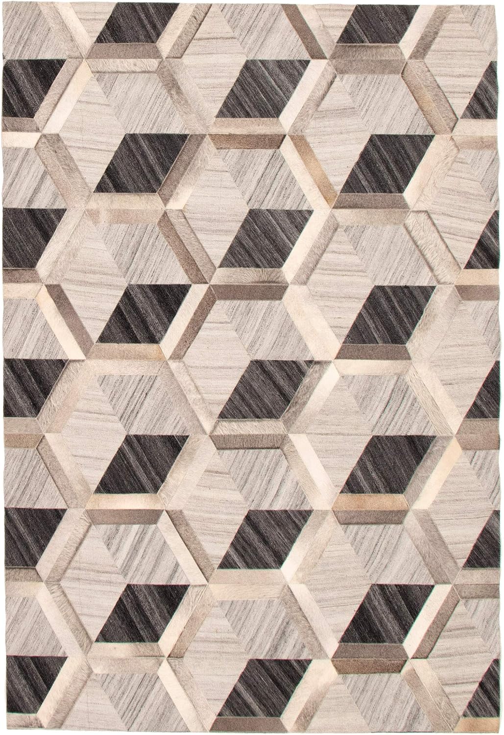 eCarpet Gallery Hand-Knotted | Area Rug for Living Room, Bedroom | Cowhide Patchwork Accent Grey Rug 5'6" x 7'7" | 350680
