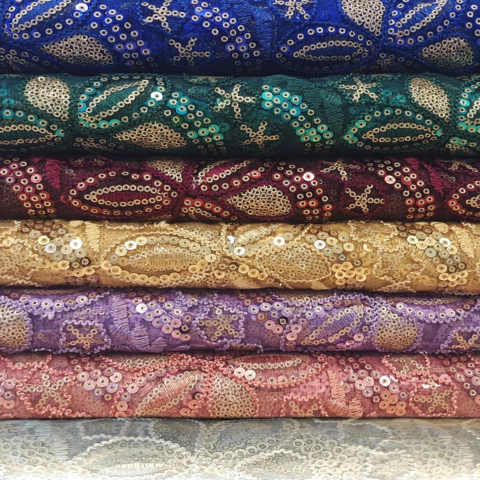 Bestway Tela de encaje africano suave con lentejuelas bordadas de tul francés de 5 yardas para boda y fiesta (verde azulado)