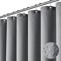 Dynamene Grey Waffle Weave Shower Curtain 72x72 - Heavy Duty 256GSM Hotel Luxury Fabric Set with 12 Hooks