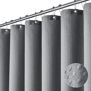 Dynamene Grey Waffle Weave Shower Curtain 72x72 - Heavy Duty 256GSM Hotel Luxury Fabric Set with 12 Hooks
