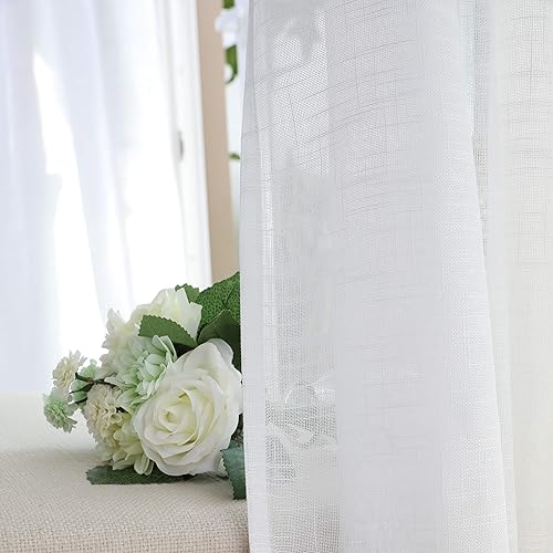 Miniatura 7 de Home Brilliant Paneles de cortina de lino blanco para puerta francesa, bolsillo para cortinero con lazo trasero, juego de 2, 30 x 72 pulgadas