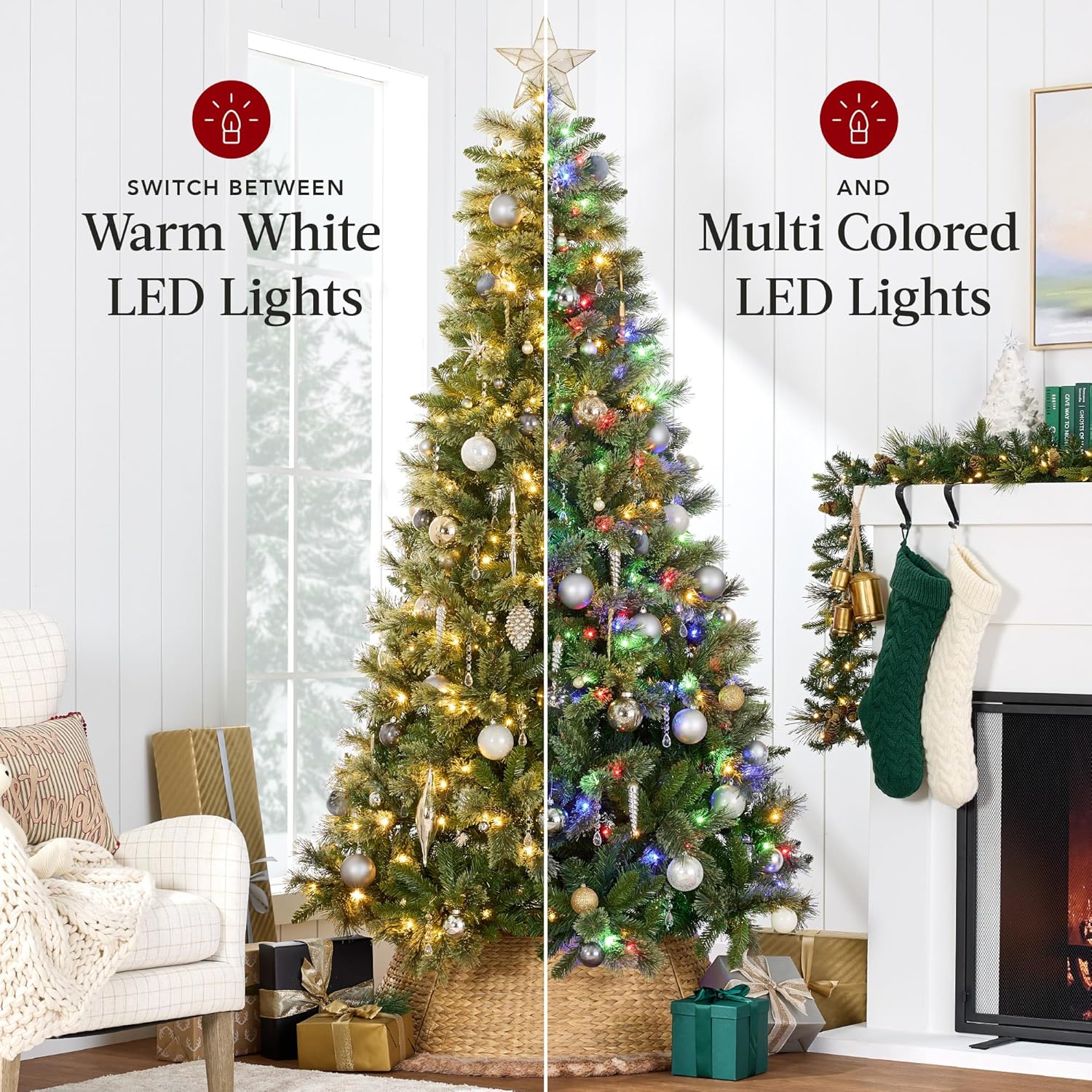 Best Choice Products 7.5ft Pre-Lit Cashmere Christmas Tree, Premium Artificial Holiday Decor w/Cordless Connection, 2-in-1 LED Lights, Folding Stand