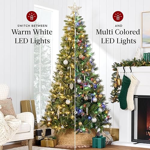 Miniatura 4 de Best Choice Products Árbol de Navidad de cachemira preiluminado de 6 pies, decoración navideña artificial de alta calidad con conexión inalámbrica,