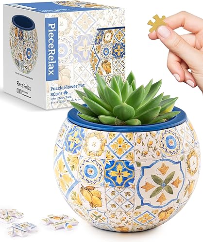 PieceRelax Maceta de rompecabezas 3D, azulejos retro, estilo folclore danés, decoración del hogar macetas para cactus de interior, macetas para