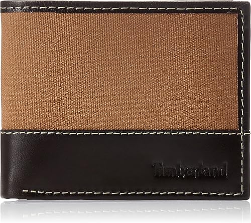 Miniatura 6 de Timberland Baseline - Cartera de lona de cuero para hombre con bolsillo abatible adjunto
