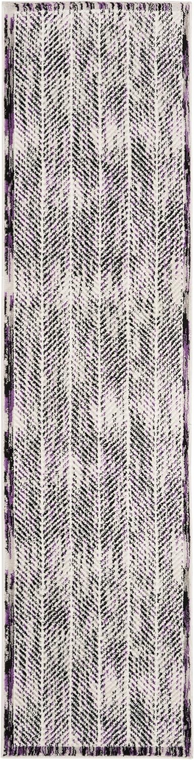 SAFAVIEH Skyler Collection 2' x 8' Grey / Purple SKY194R Modern Abstract Non-Shedding Living Room Entryway Foyer Hallway Bedroom Runner Rug