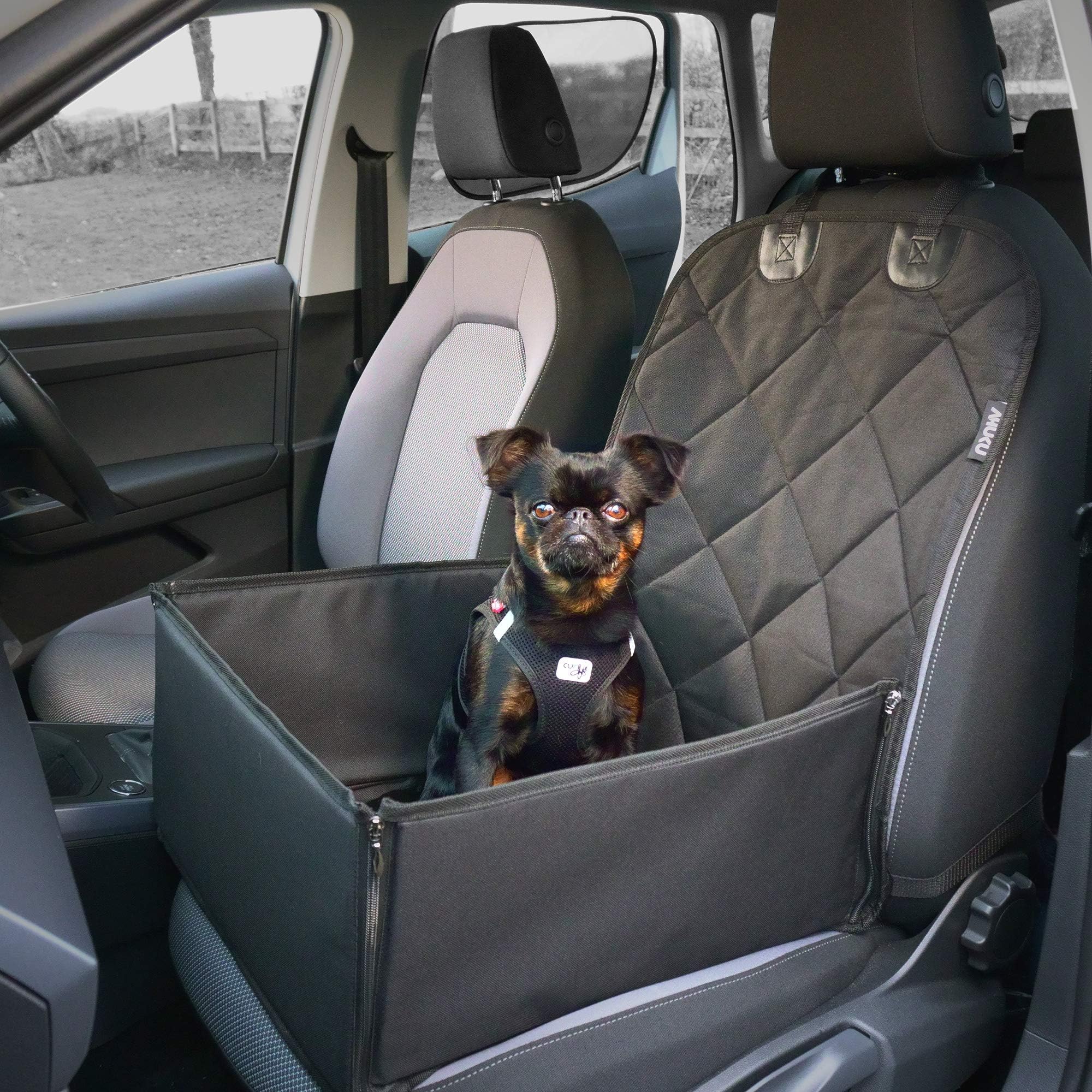 Dog Car Seat with Seat Belt and Strong Padded Sides - Waterproof Pet Booster Seat Cover - for Small / Medium Dogs and Puppies