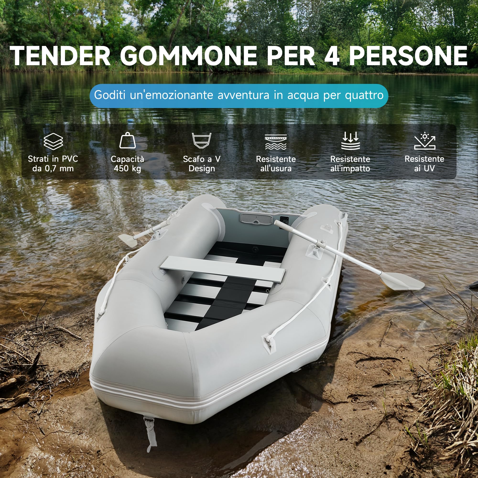 DARTMOOR 2.3m/3m Tender Gommone Gonfiabile per Adulti Tender Gommone per 2/4 Persone Fondo in Lega Alluminio per Pesca Nautica Gioco Compatibile con Motore Fuoribordo (capacità 300 kg /450 kg)