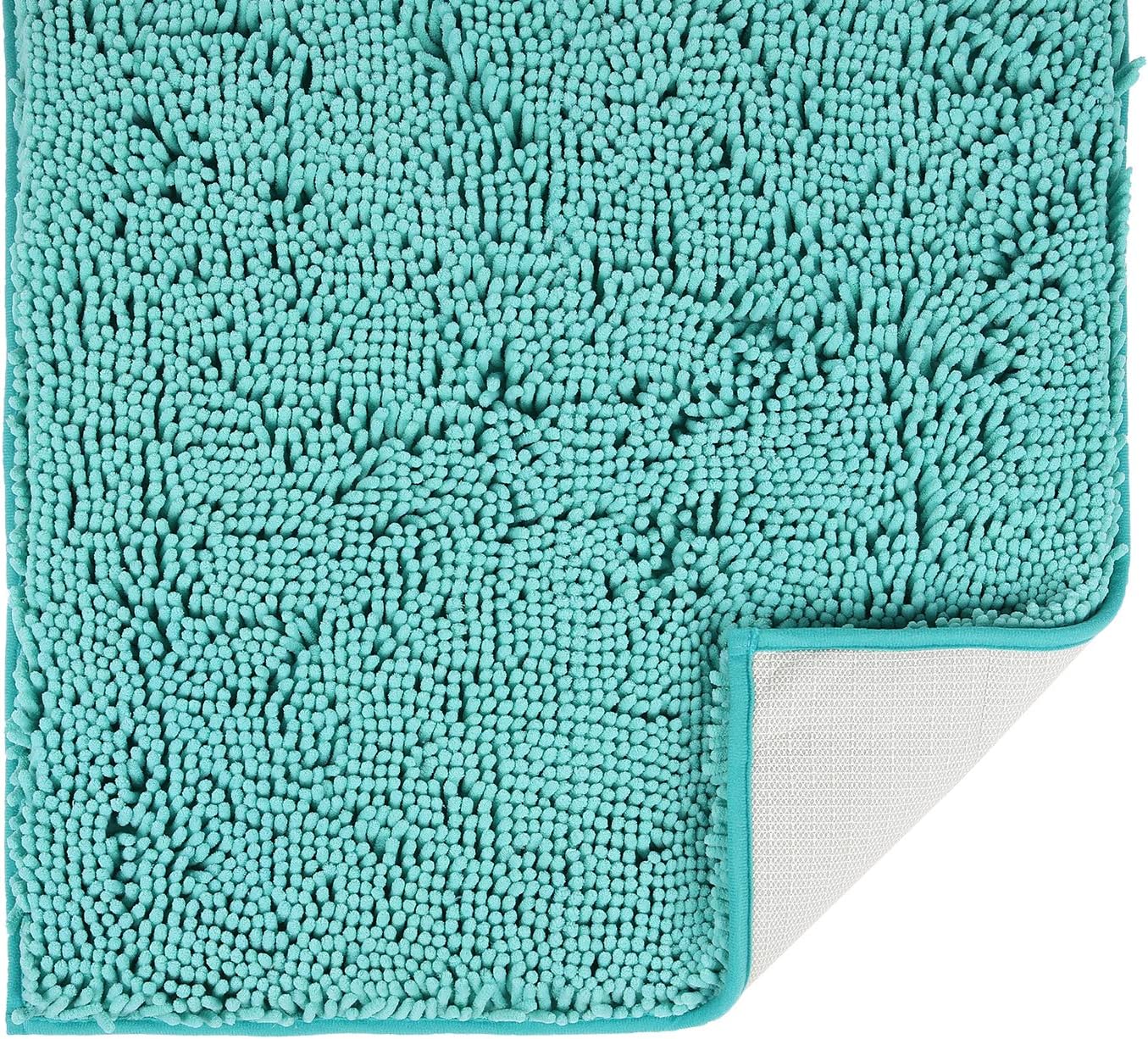 Colorxy Luxury Chenille Bathroom Rugs - Solid Shaggy Washable Bath Mat Non Slip Bathroom Runner Mats, Ultra Soft Plush Bathmat for Bathtub Shower with Water Absorbent Carpet Rug, 24''x47'', Turquoise