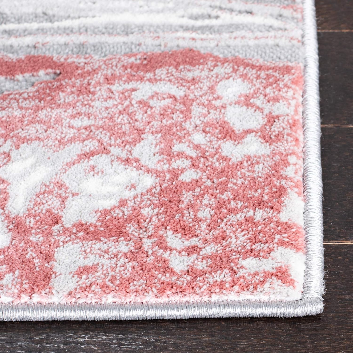 SAFAVIEH Meadow Collection Runner Rug - 2' x 8', Light Grey & Pink, Modern Abstract Design, Non-Shedding & Easy Care, Ideal for High Traffic Areas in Living Room, Bedroom (MDW568G)