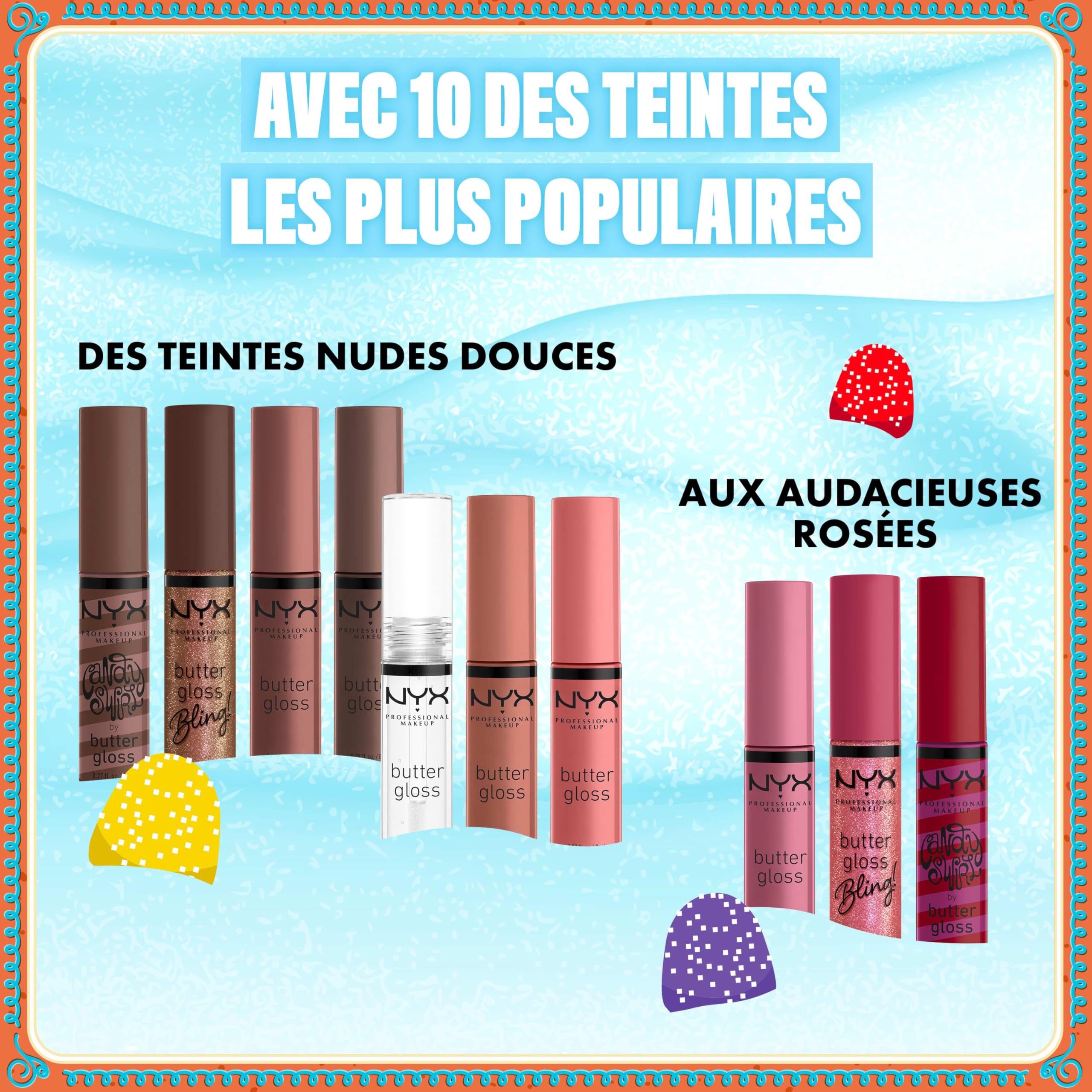NYX Professional Makeup Coffret Butter Gloss 10 Teintes Fini Brillant | Formule non collante crémeuse, Nude à rosé audacieux, Application facile, Édition limitée fêtes