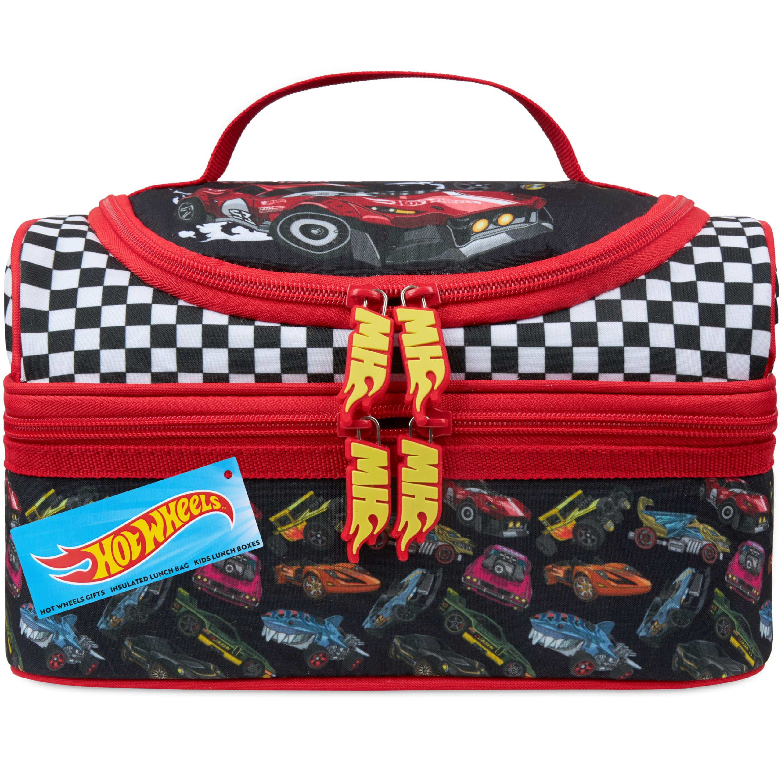 Get TrendHot Wheels Lunch Bag Cute Insulated Lunch Box with Two Compartments for Picnic Snacks Cooler Bag Gifts for Kids (Multi Hot Wheels)