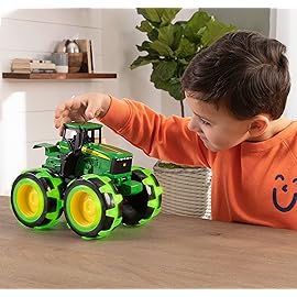 TOMY Monster Treads Lightning Wheels - John Deere Tractor - Motion Activated Light Up Monster Truck Toy - John Deere Tractor Toys - Frustration Free - Ages 3 Years and Up