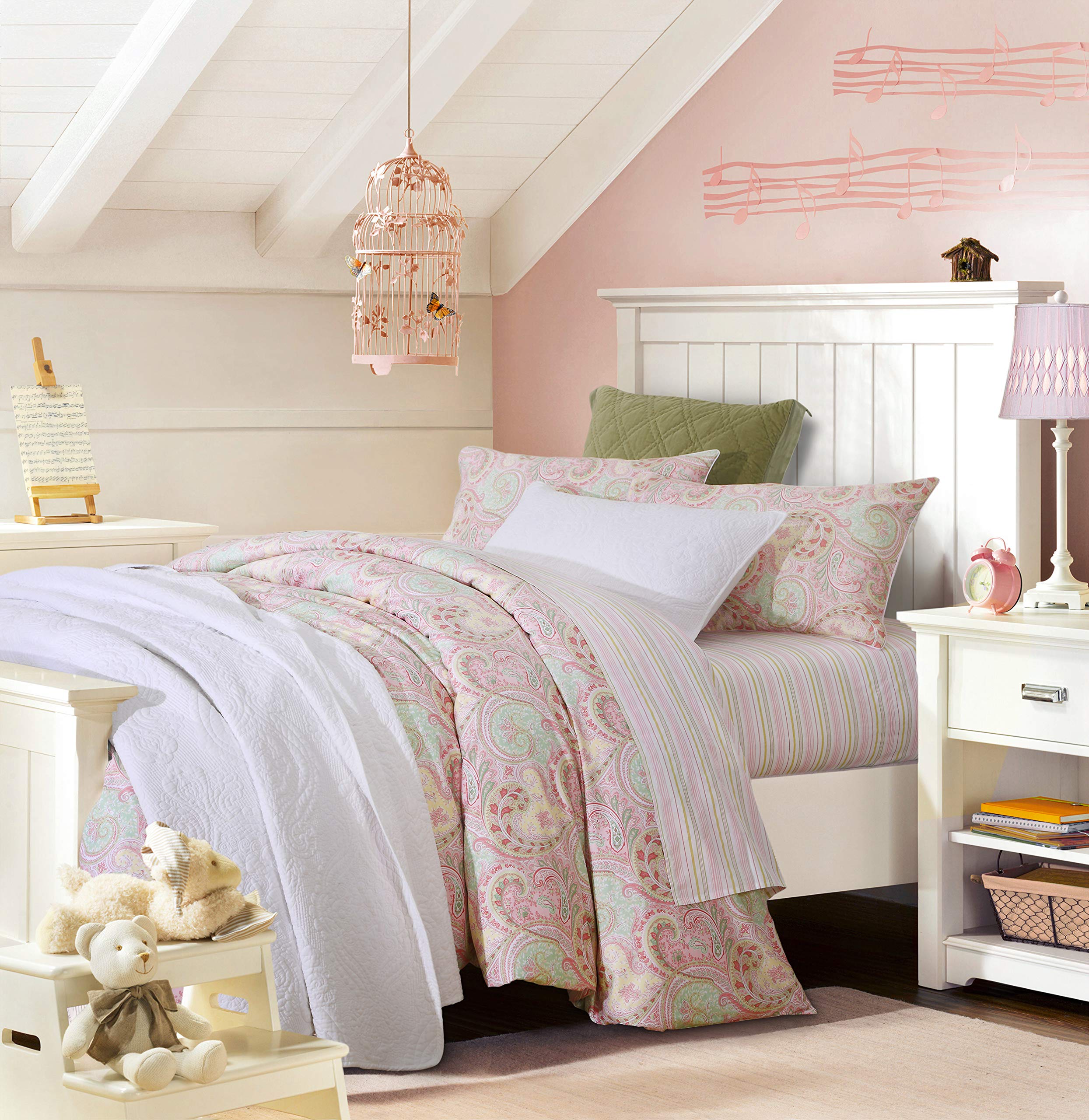 USTIDE Pink Floral Duvet Set Luxurious Paisley Duvet Cover Set Reversible Cotton Super Soft Bedding Set,Super King Size