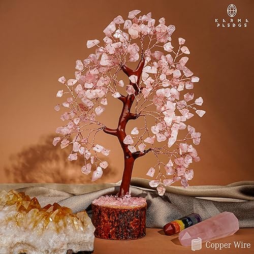 Miniatura 5 de KARMAPLEDGE Árbol de la vida de cristal de cuarzo rosa para mujer, decoración de oficina, buena suerte, dinero, meditación, positividad, piedras de