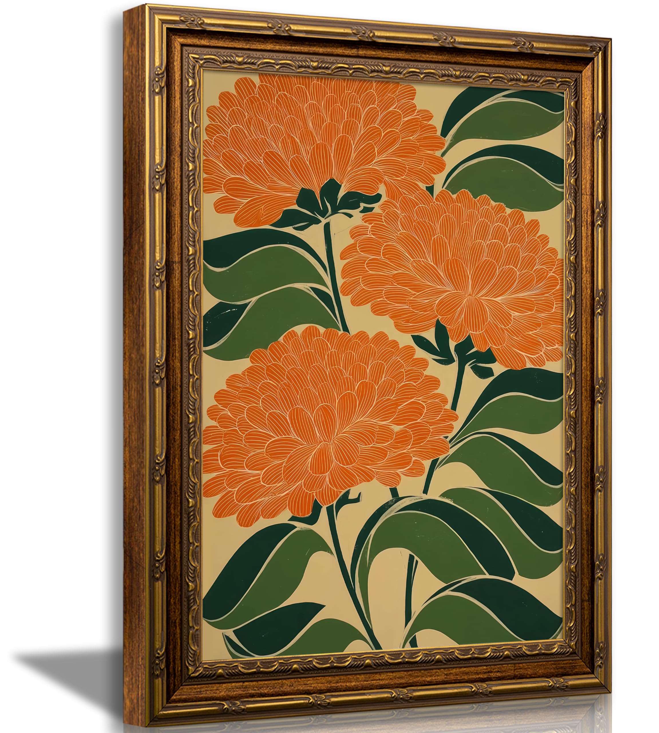 Photo 1 of SKZMBTI Vintage Gold Framed Flowers Wall Art Orange blossom Painting Prints