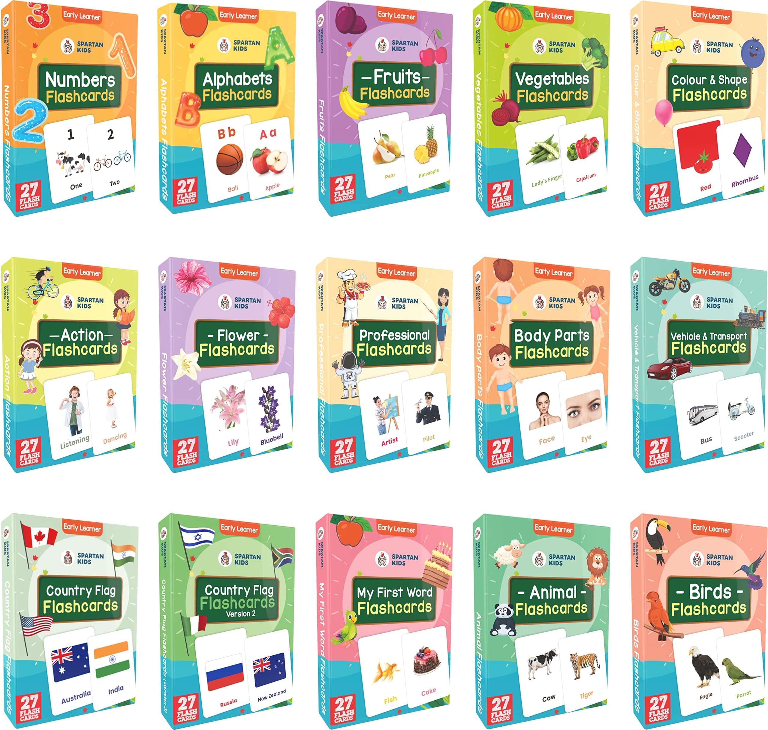 - SPARTAN KIDS Flash Cards for Kids (Set of 15) Early Learning Flash Cards Easy & Fun Way of Learning 1 Year to 6 Years Babies (Combo Set), for Language_Skills