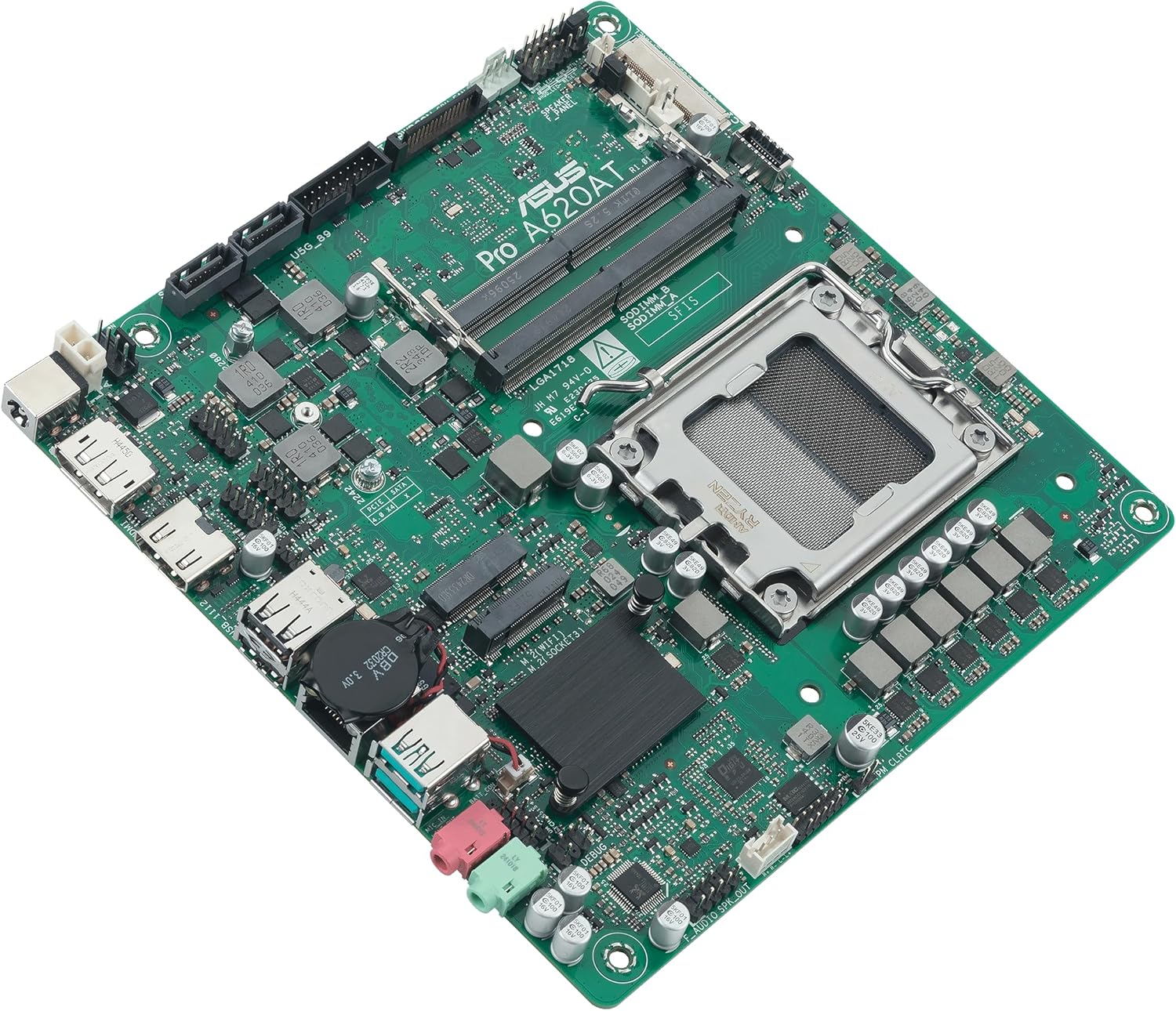 ASUS PRO A620AT-CSM Business Motherboard Socket AMD AM5 (Thin Mini-ITX, PCIe 4.0 M.2, DDR5 SO-DIMM, Q-LED Core, COM Debug Header, Control Center Express)
