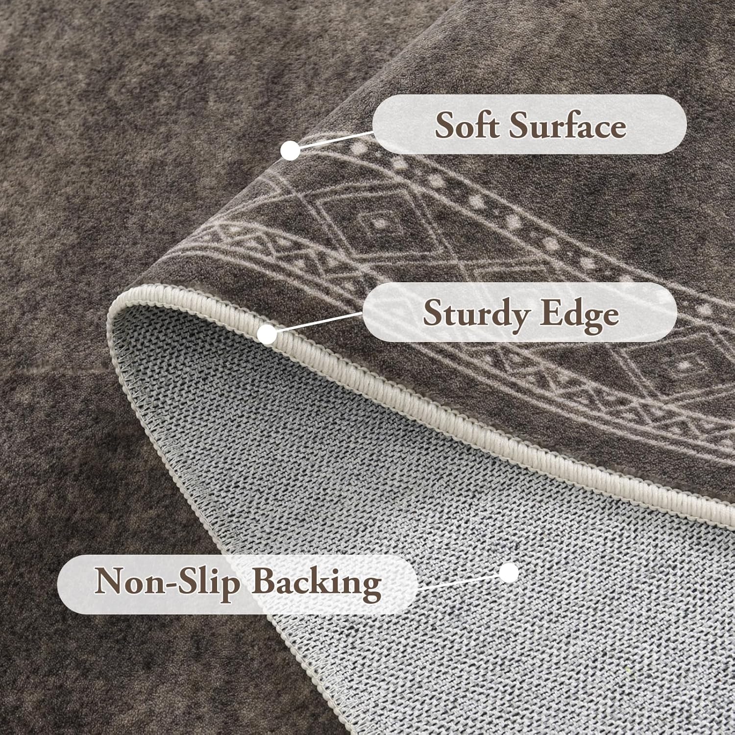 Lahome Modern Bordered Kitchen Rugs Non Slip Washable, 2x3 Rugs for Entryway Ultra-Thin Soft Door Mat Indoor Entrance Rubberback Throw Carpet for Bathroom Bedroom Front Door(2x3ft,Brown)
