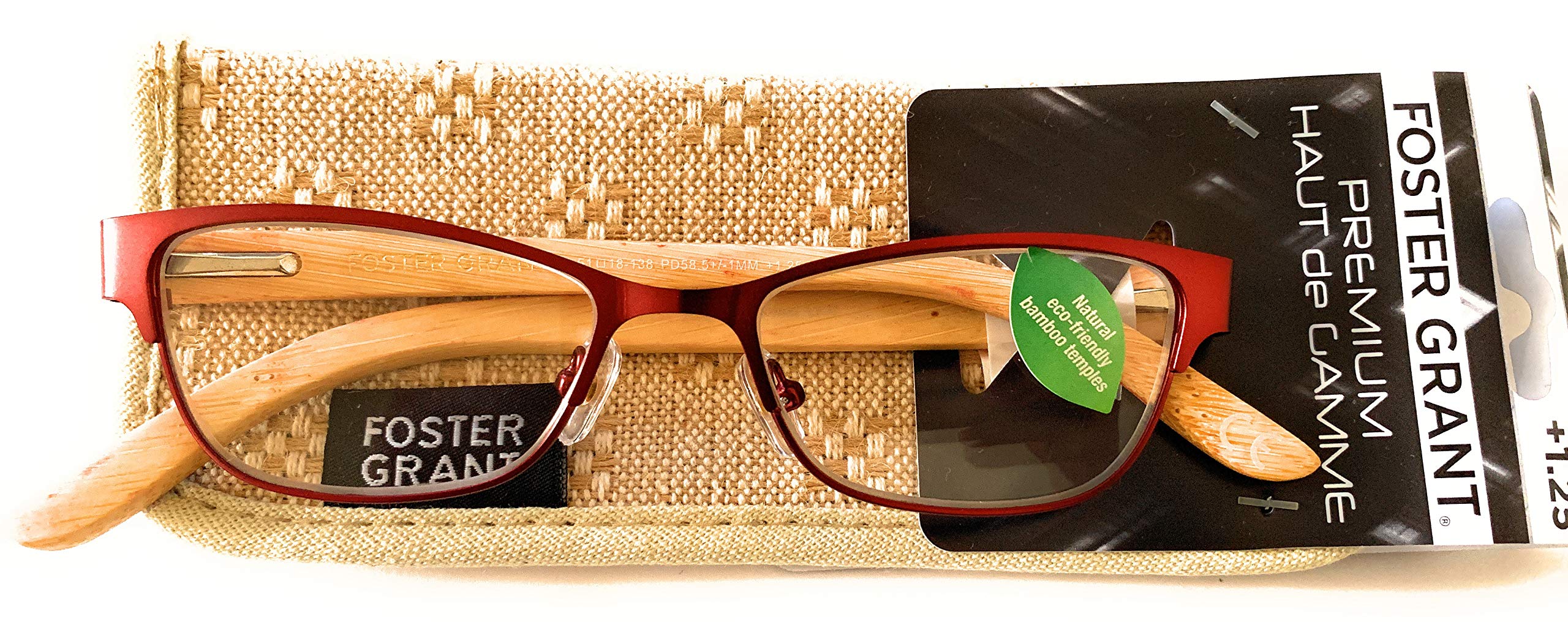 Foster Grant Women's Bamboo Carmel Premium Reading Glasses,+1.25