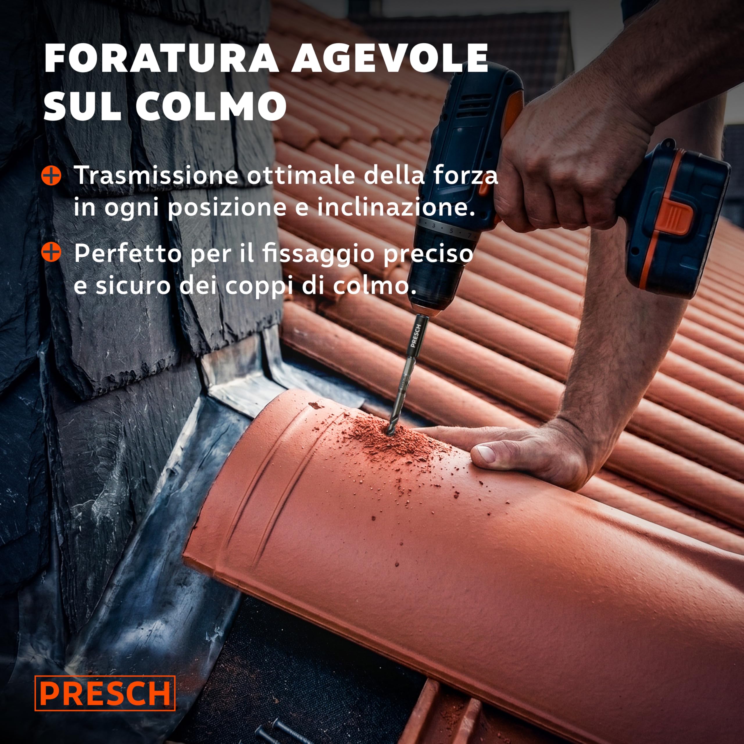 PRESCH Punte per Tegole 5mm (10 pz.) – Fori precisi in tegole dure - Punta con attacco esagonale in metallo duro – Punte per piastrelle estremamente robuste per ceramica, ardesia, granito e marmo