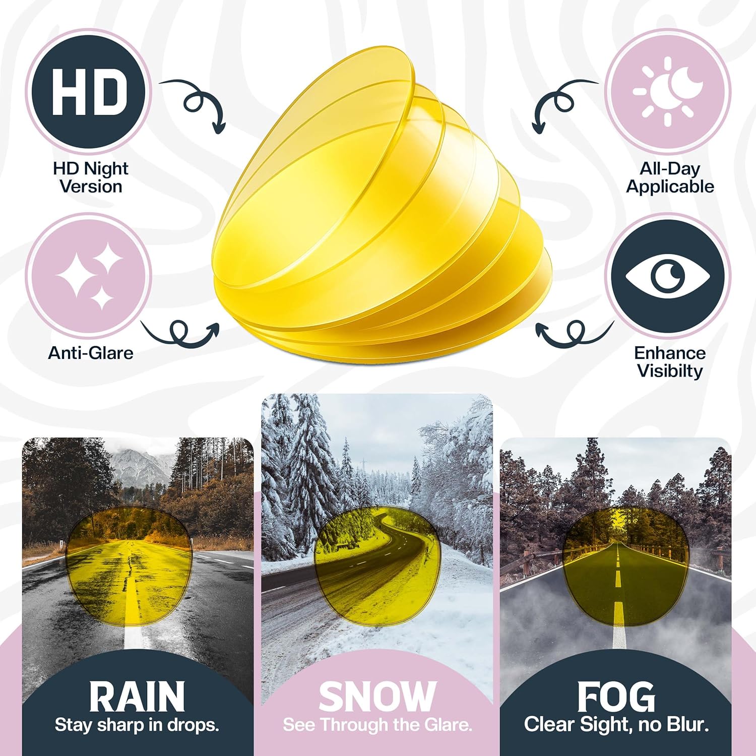 Night Vision Glasses for Driving Retro Rectangular Frame Nighttime Yellow Anti Glare Lenses Men Women - Image 6