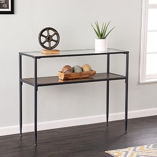 Glass-top Console Table Black Natural Modern Contemporary Iron Metallic Finish Includes Hardware