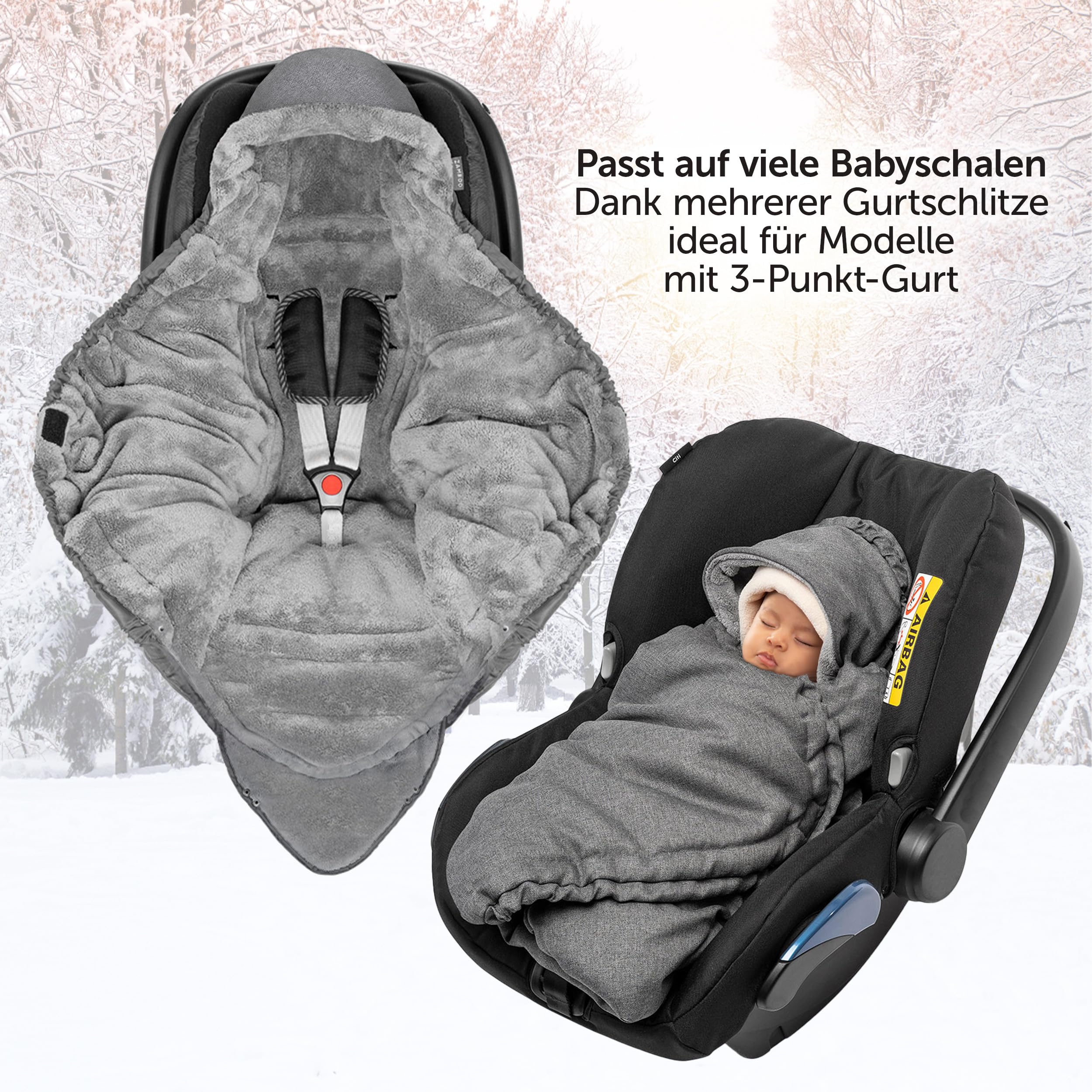 Zamboo Einschlagdecke für Babyschale und Kinderwagen - Thermo Fleece Grau