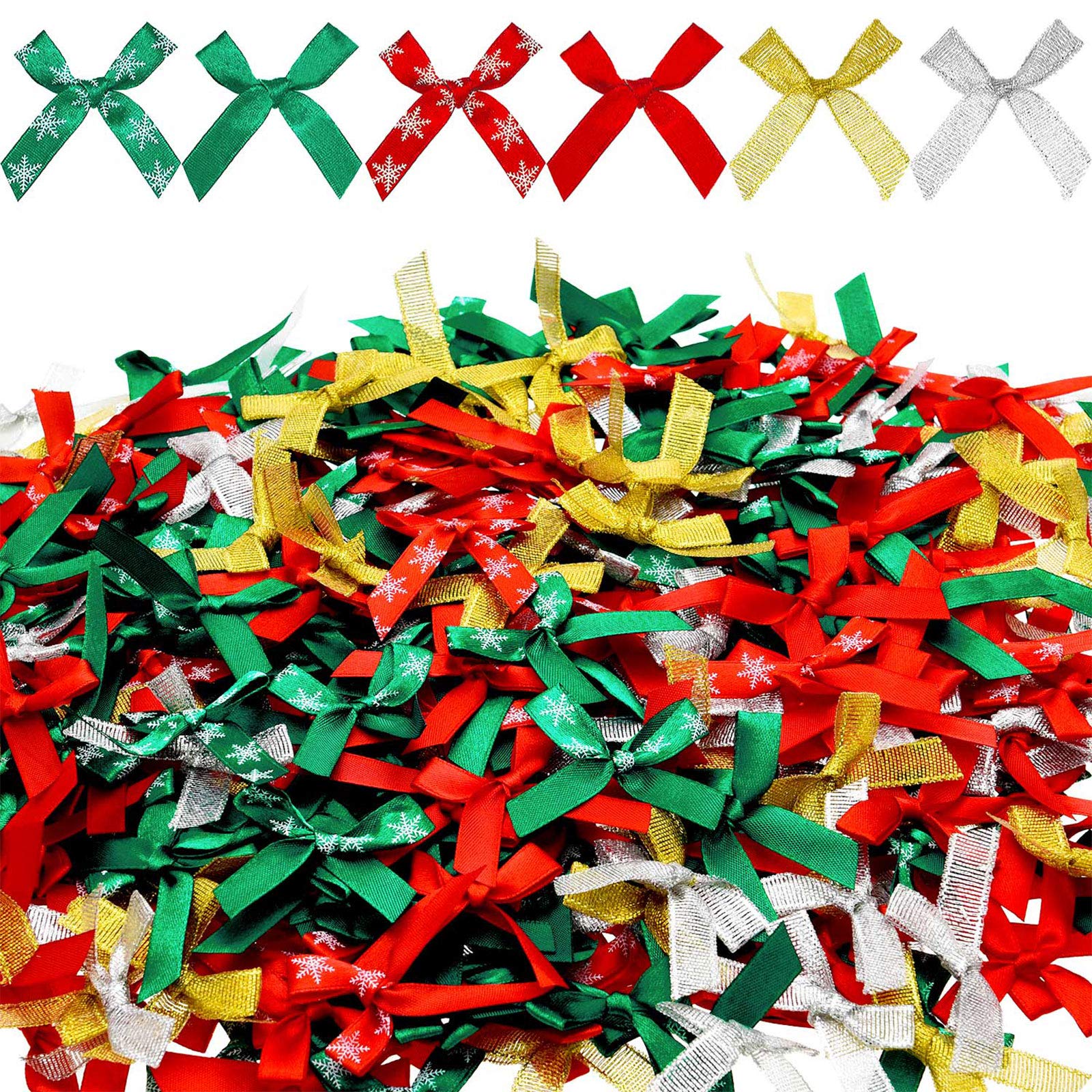 400 Pieces Mini Christmas Bows Ribbon Bows Glitter Bowknot for Crafts Ornaments Wedding Birthday Party Home Decoration Present Wrapping Supplies, Assorted Colors